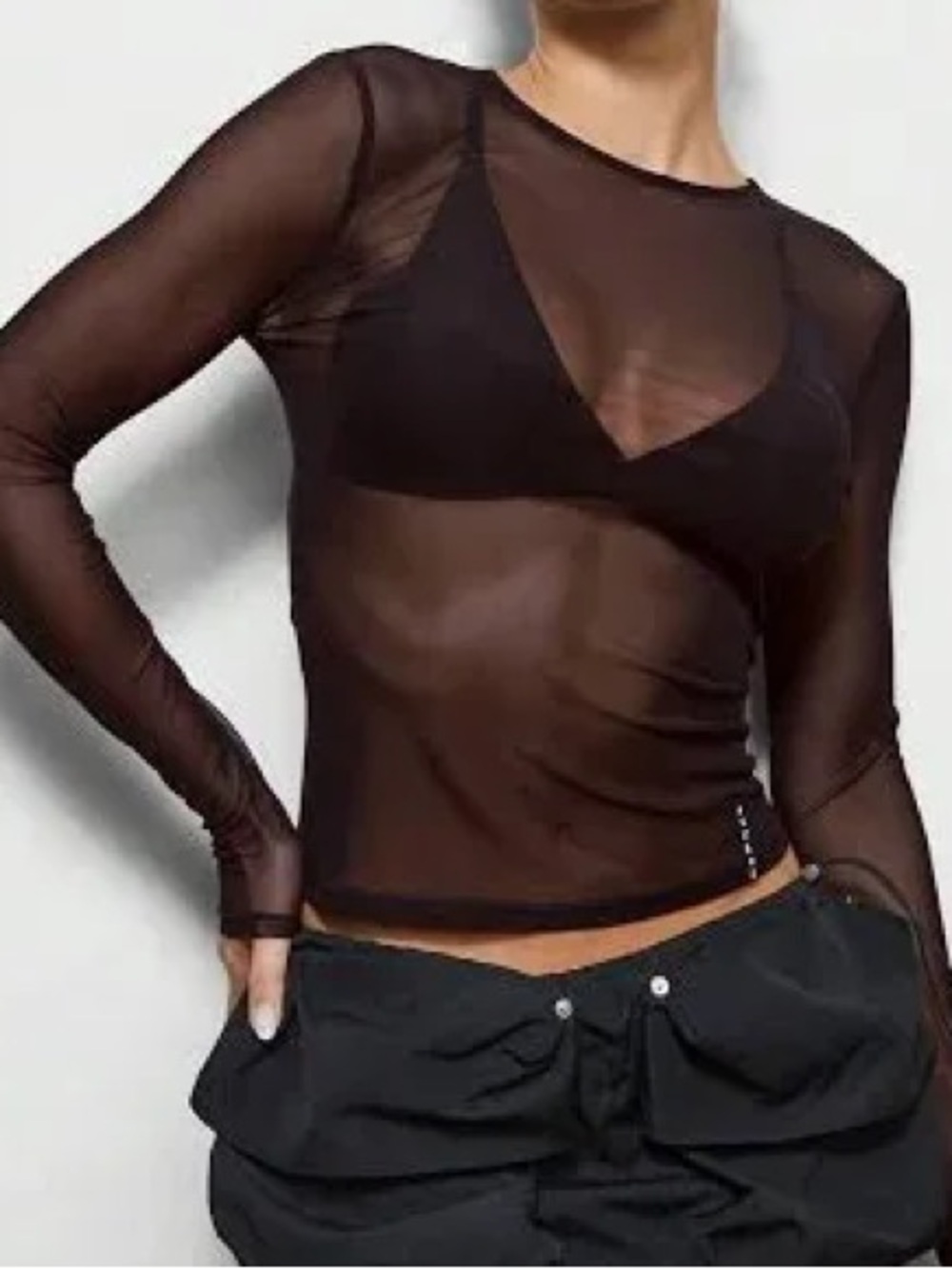 Windsor Black Sheer Long-Sleeve Mesh Top